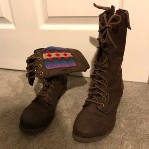 Brown combat boots